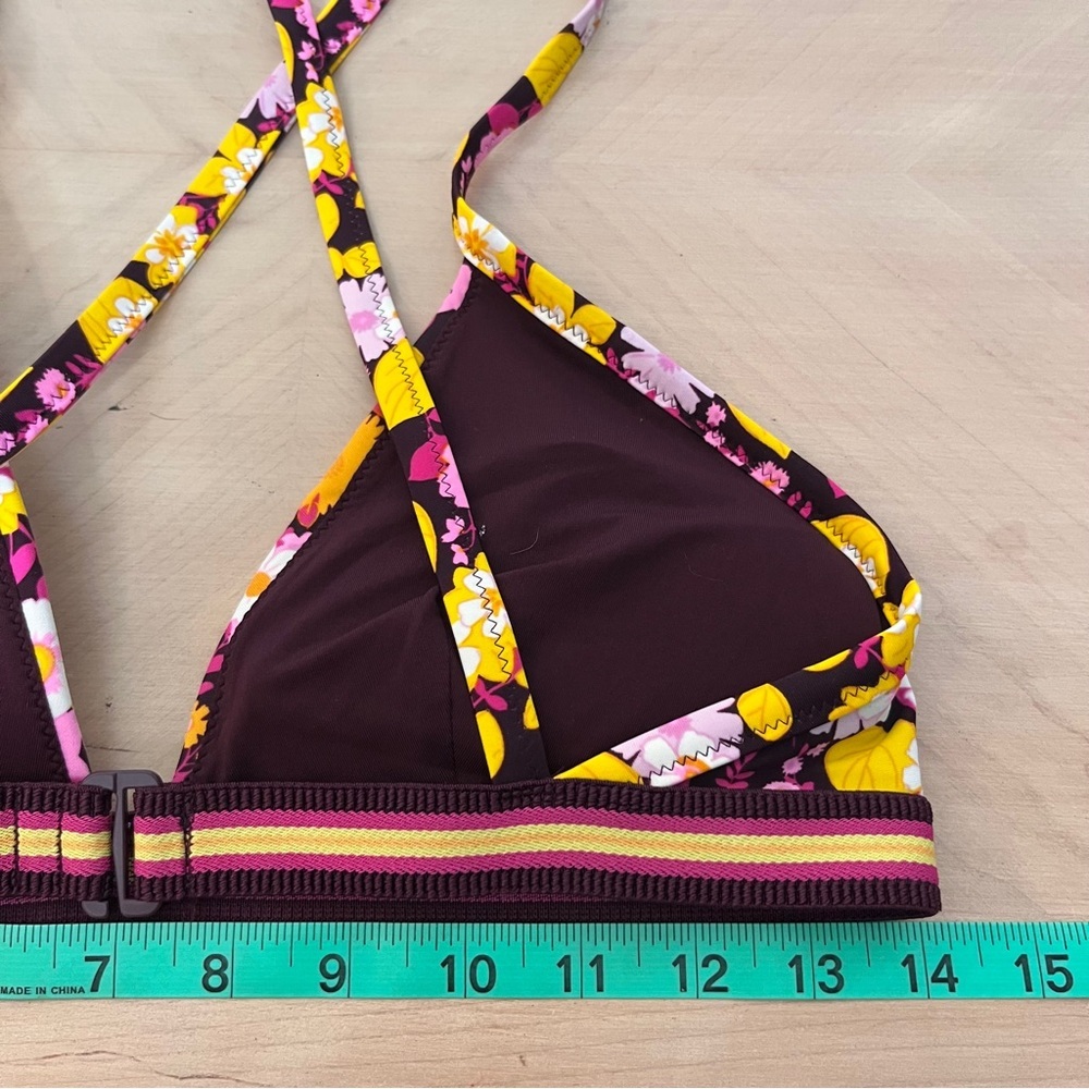 Aerie Floral Bikini Top with Strappy Back Daisy Pink Yellow Triangle Women's L - Picture 6 of 6